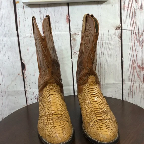 Dan Post Men's Tan Exotic SnakeSkin & Leather Western Boots 11 - Picture 3 of 16